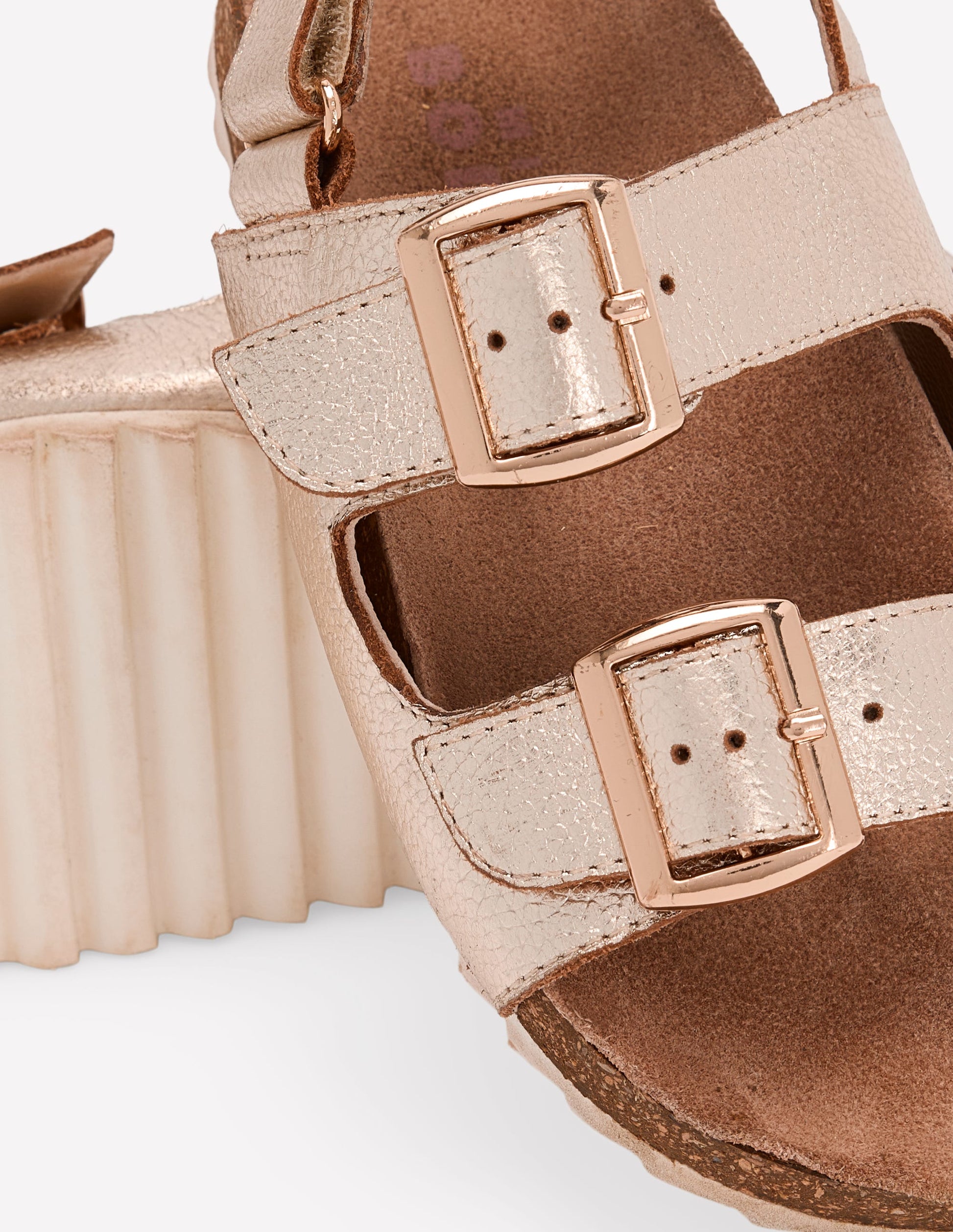 Metallic Double Strap Sandals-Gold-3