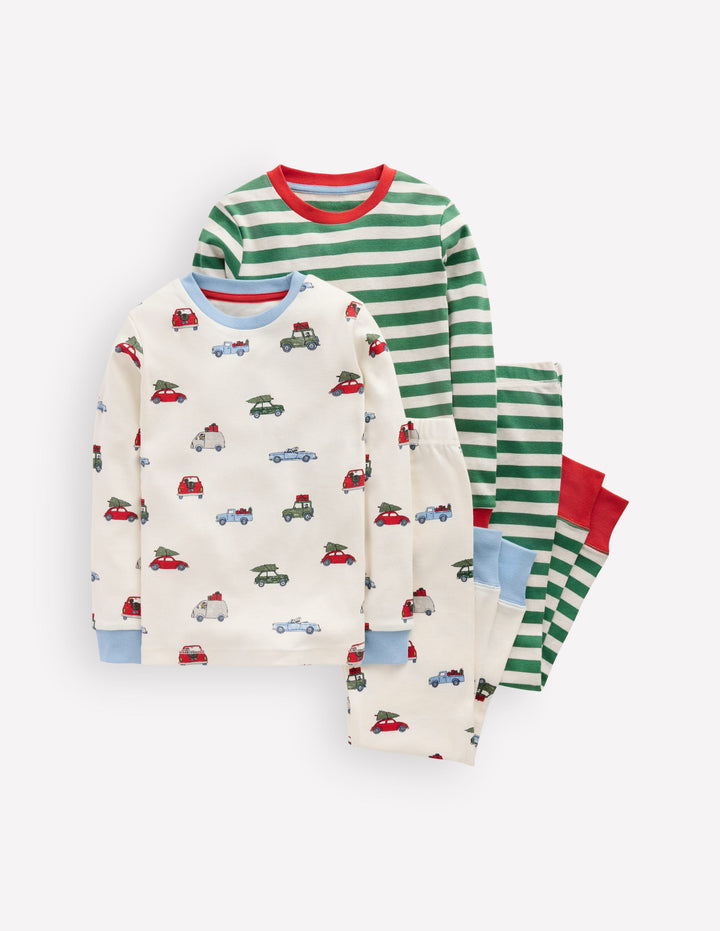 Snug Twin Pack Pajamas-Festive Cars
