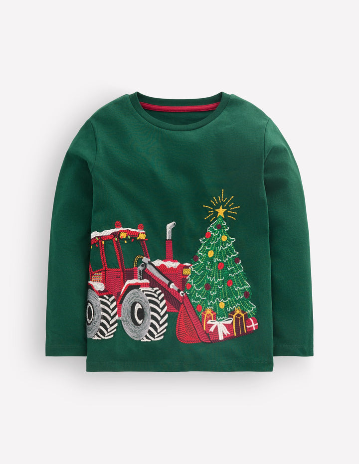 Superstitch Long Sleeve Top-Emerald Christmas Tractor