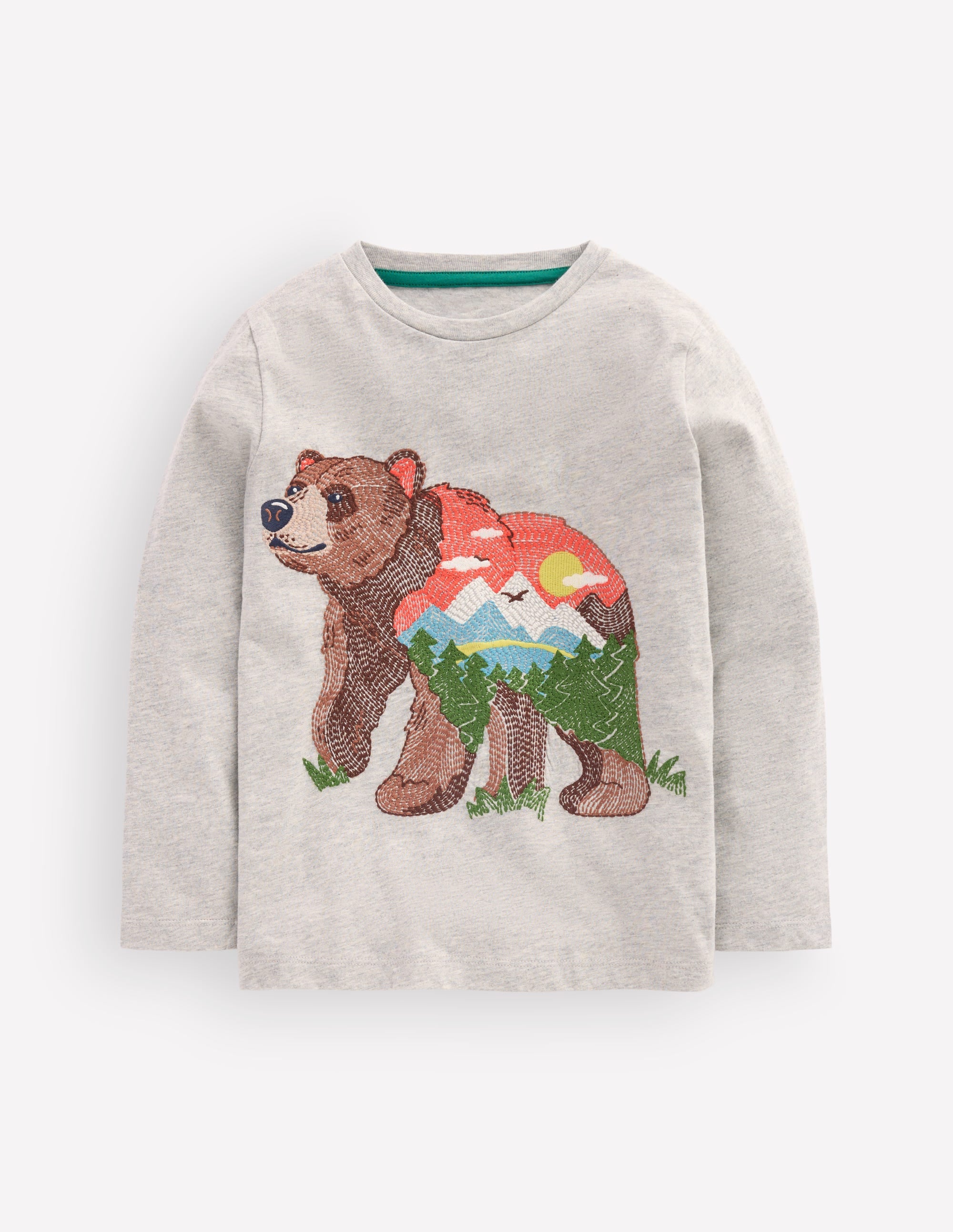 Superstitch Long Sleeve Top-Grey Marl Scenic Bear - Image 1
