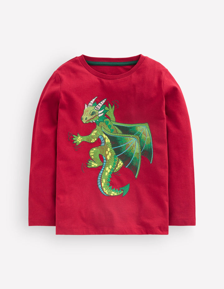 Superstitch Long Sleeve Top-Ruby Red dragon