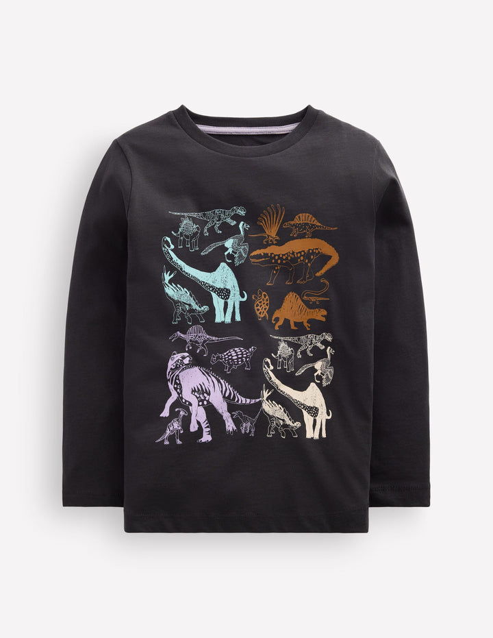 Long Sleeve Printed T-shirt-Shadow Grey Dinos