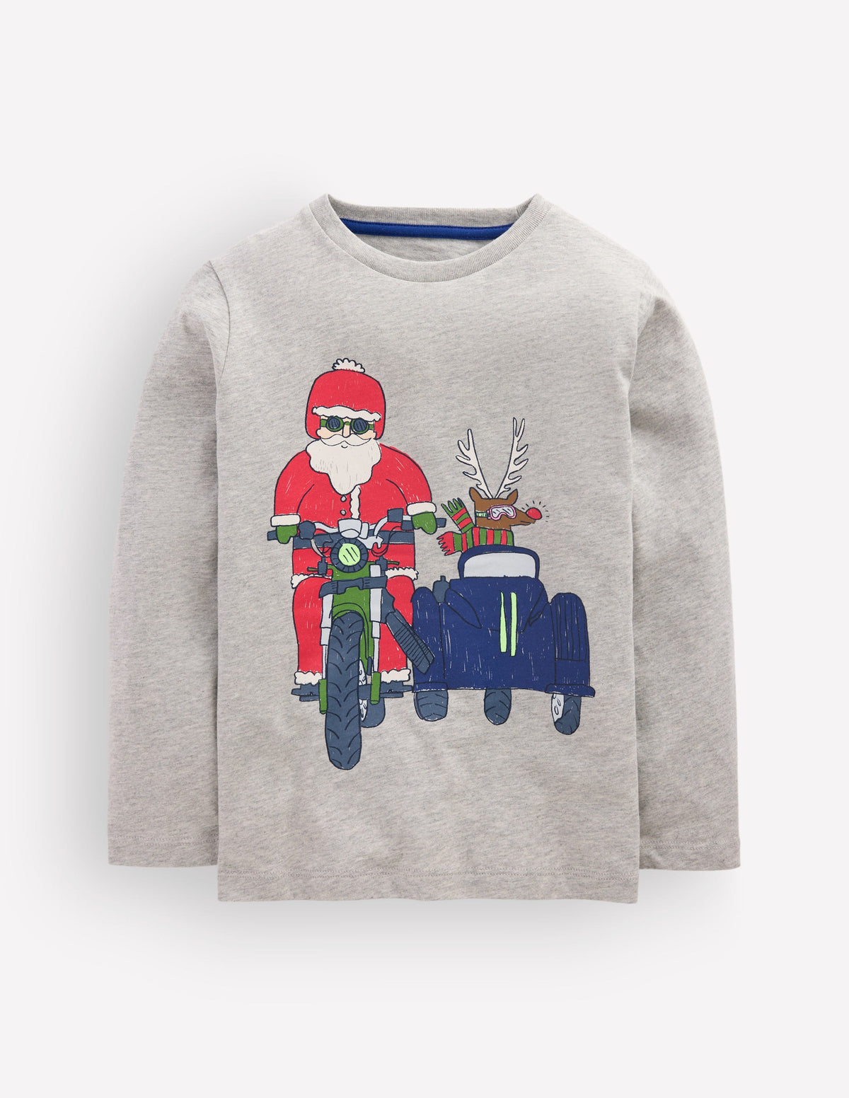 Front & Back Printed T-shirt-Grey Marl, Motorbike Santa-1