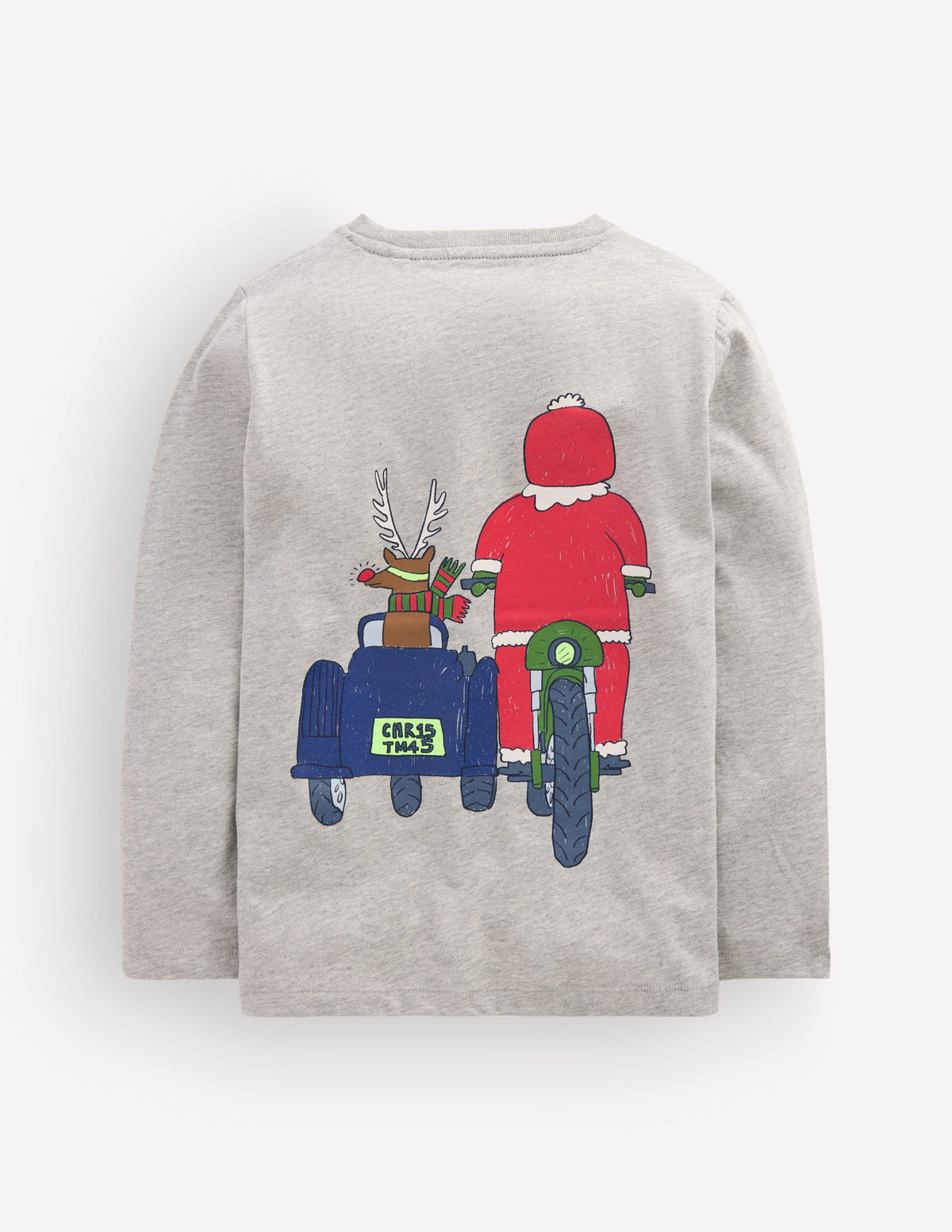 Front & Back Printed T-shirt-Grey Marl, Motorbike Santa - Image 2