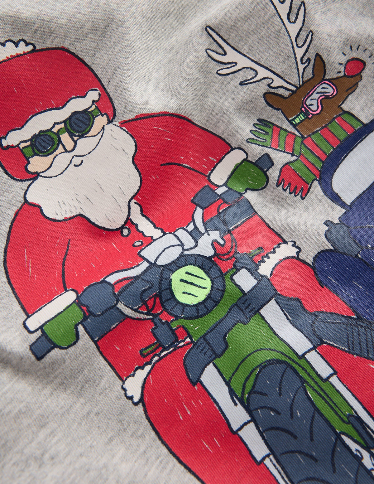 Front & Back Printed T-shirt-Grey Marl, Motorbike Santa - Image 3