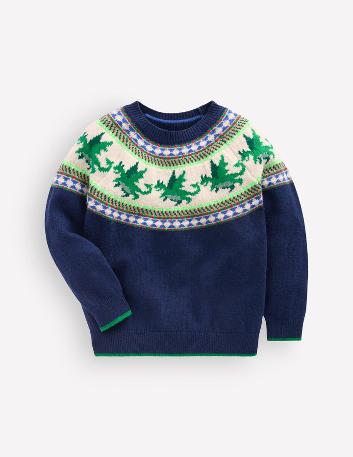 Fair Isle Jumper-College Navy Dragon