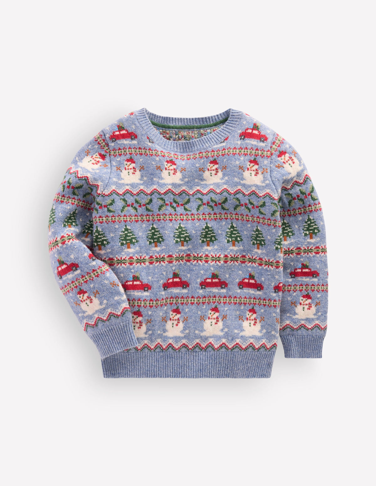 Fair Isle Jumper-Glacier Blue Christmas Cars-2