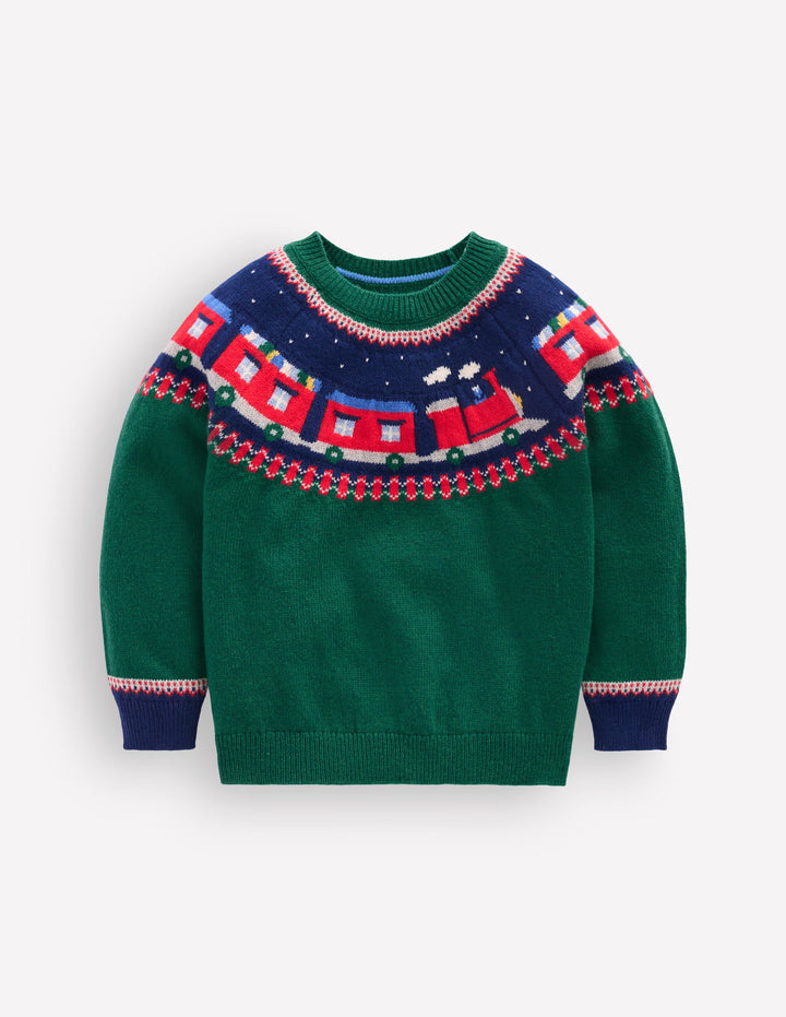 Fair Isle Jumper-Jewel Green Train