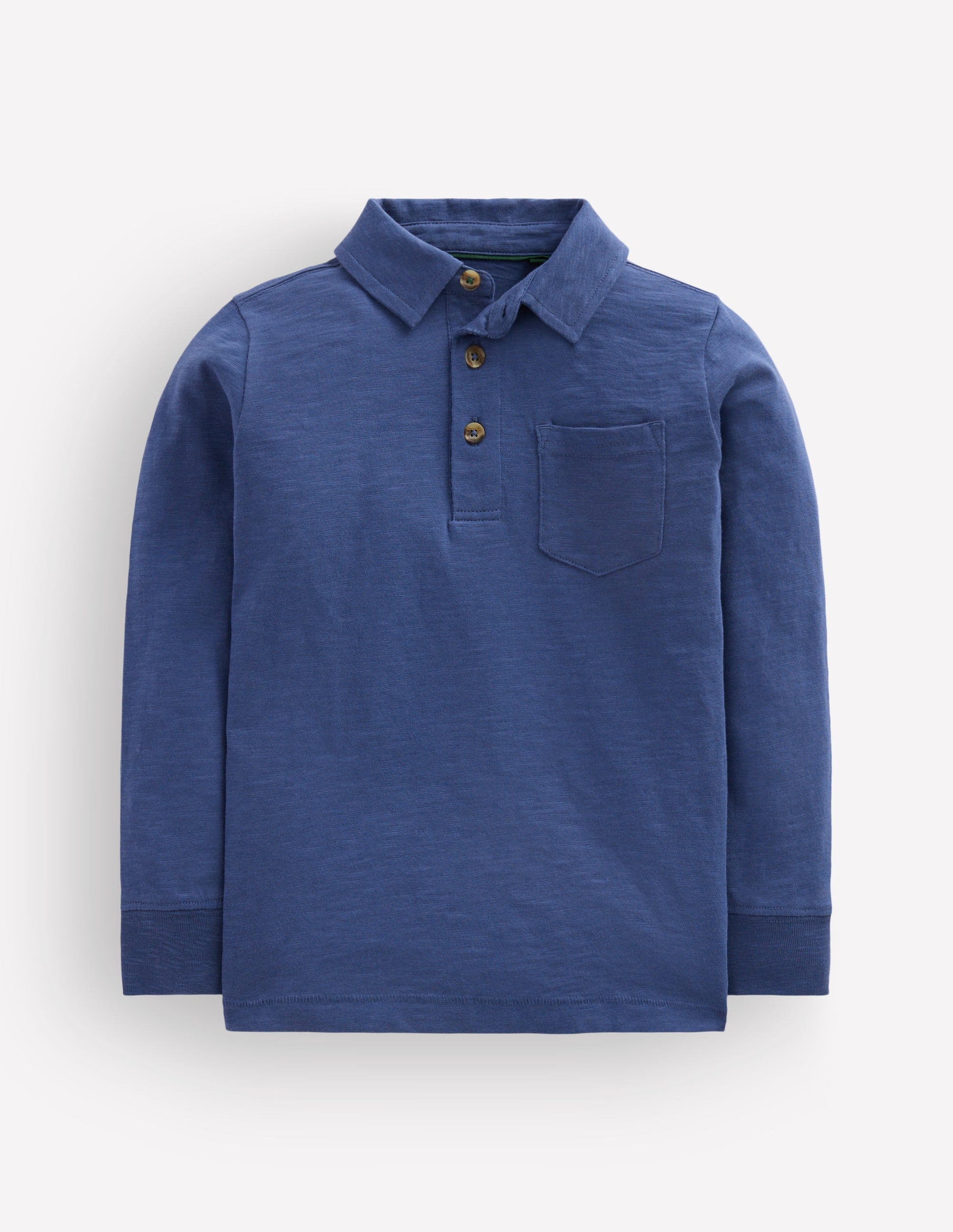 Long Sleeve Slub Polo-Denim Blue-1