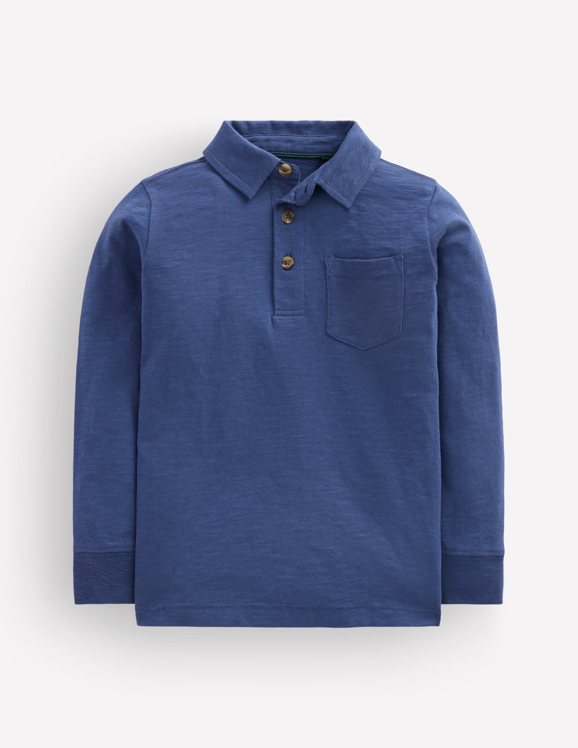 Long Sleeve Slub Polo-Denim Blue - Image 1