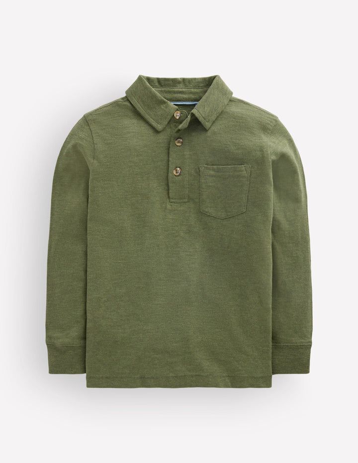 Long Sleeve Slub Polo-Green Marl