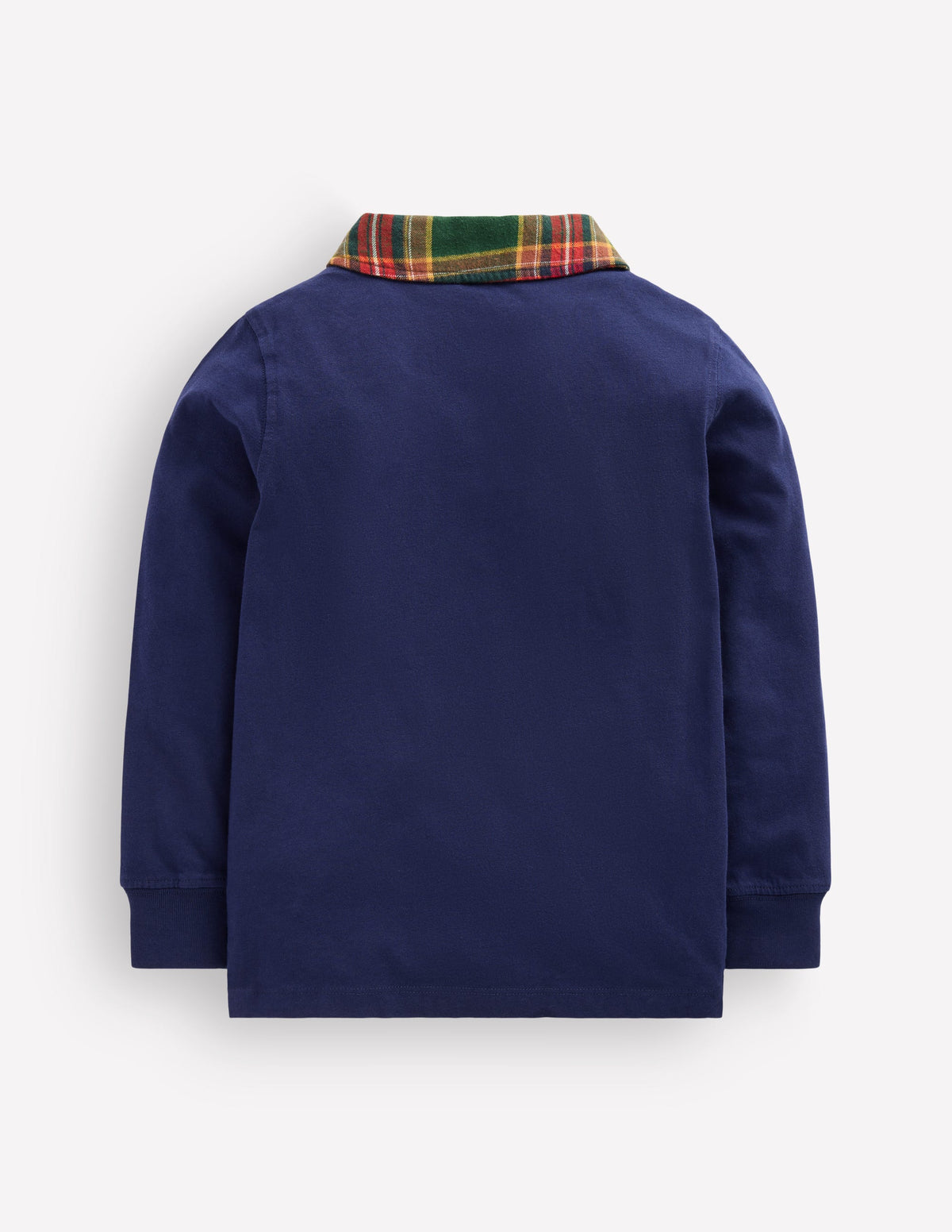 Long Sleeve Smart Polo Shirt-College Navy/Green Check - Image 2