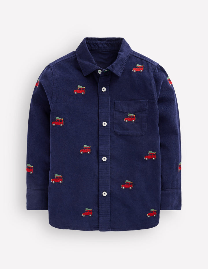 Embroidered Corduroy Shirt-College Navy