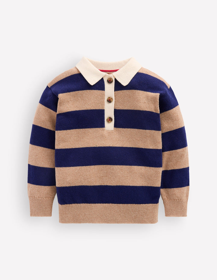 Knitted Rugby Jumper-Blue and Brown Stripe