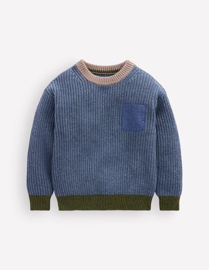 Colour Block Jumper-Navy Melange