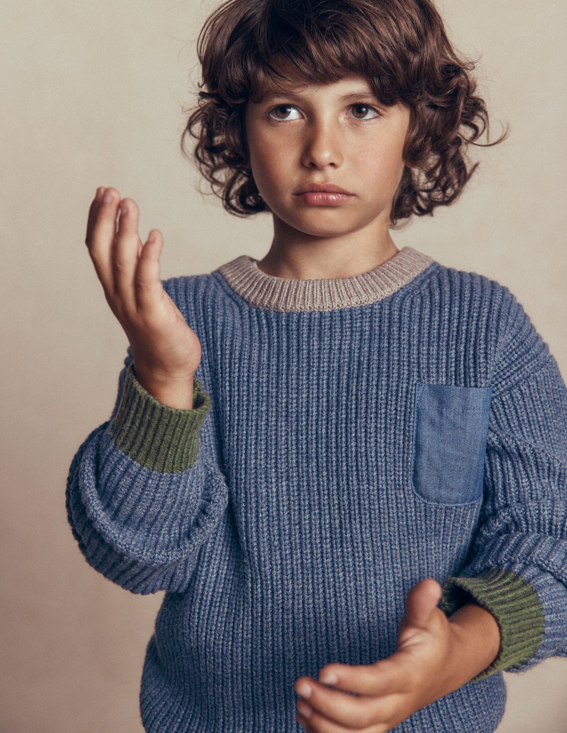 Contrast Pocket Jumper-Navy Melange-3