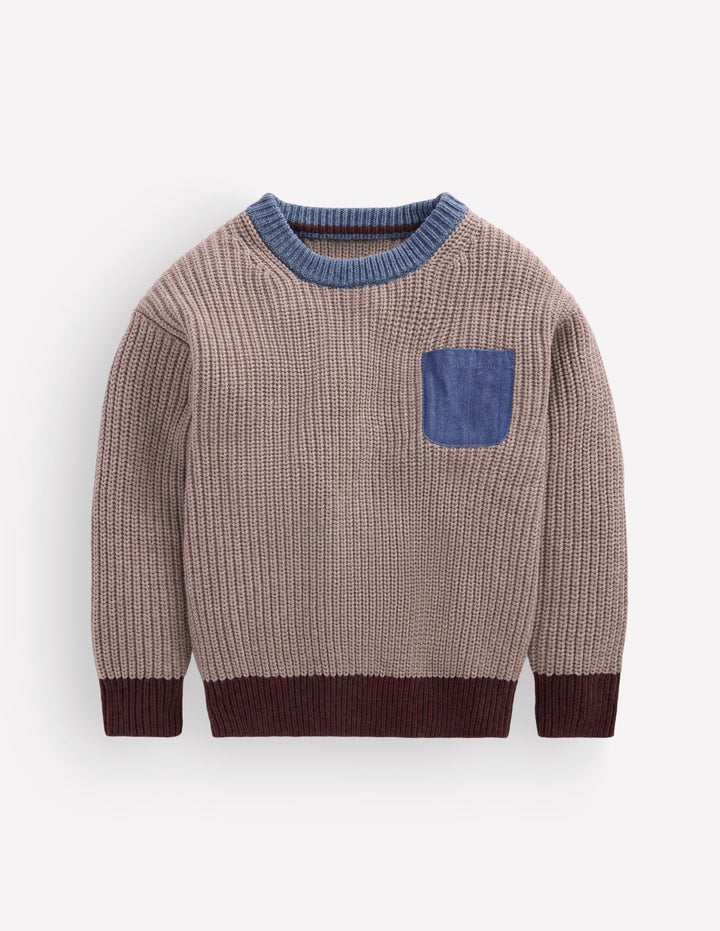 Contrast Pocket Jumper-Stone Melange