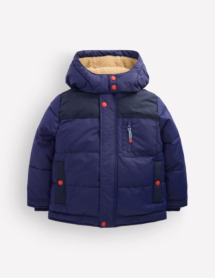 Borg Lined Puffer Coat-College Navy