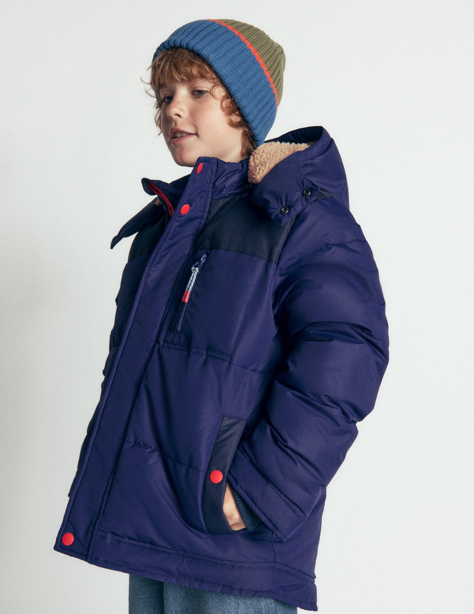 Borg Lined Puffer Coat-College Navy-4