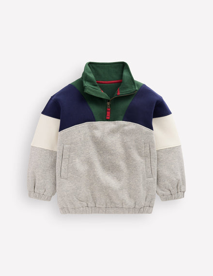Half-zip Sweatshirt-Grey Marl Colourblock