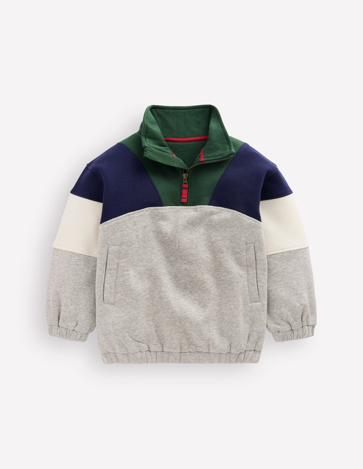 Half-zip Sweatshirt-Grey Marl Colourblock