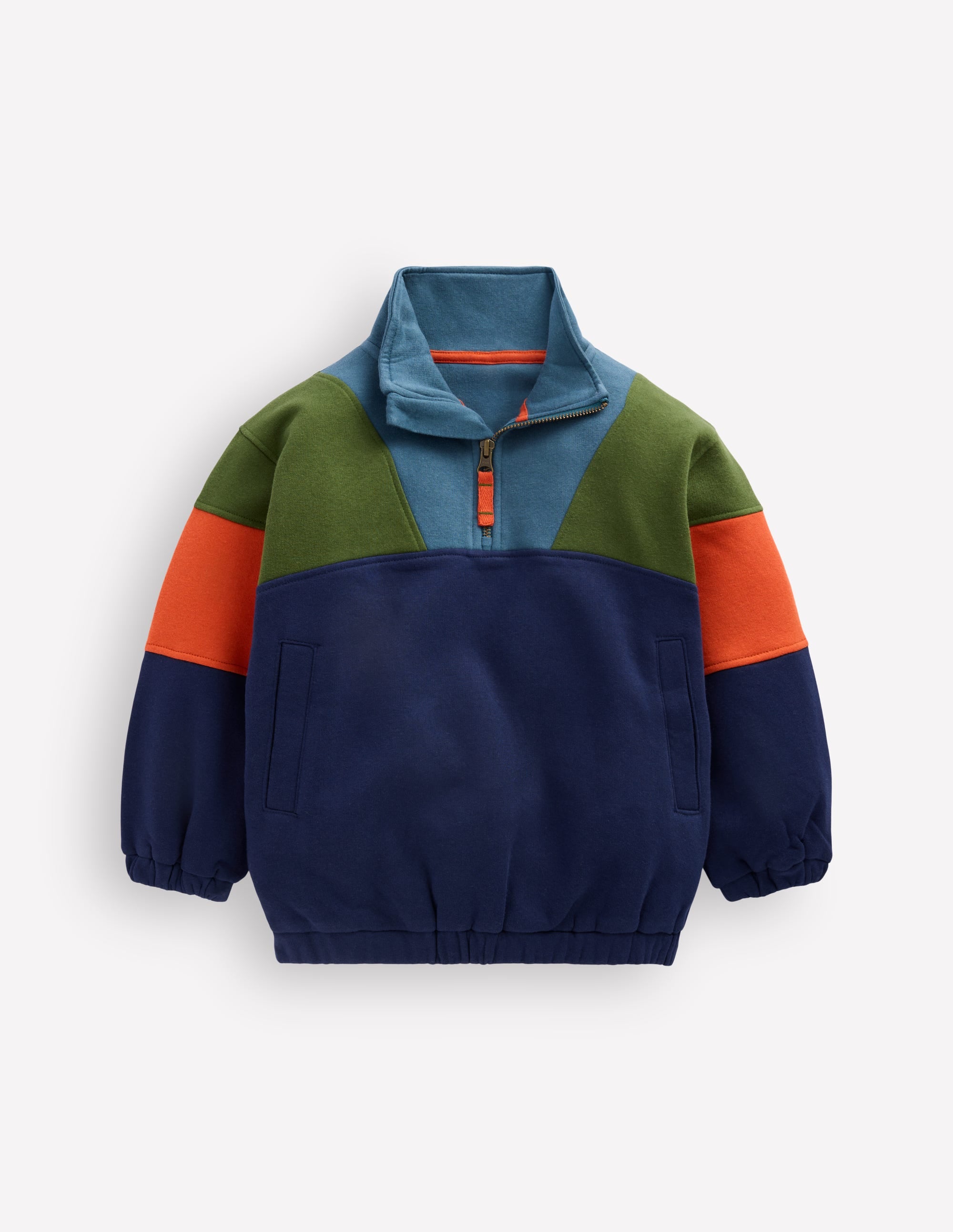Half-zip Sweatshirt-Brunswick Green Colourblock - Image 1