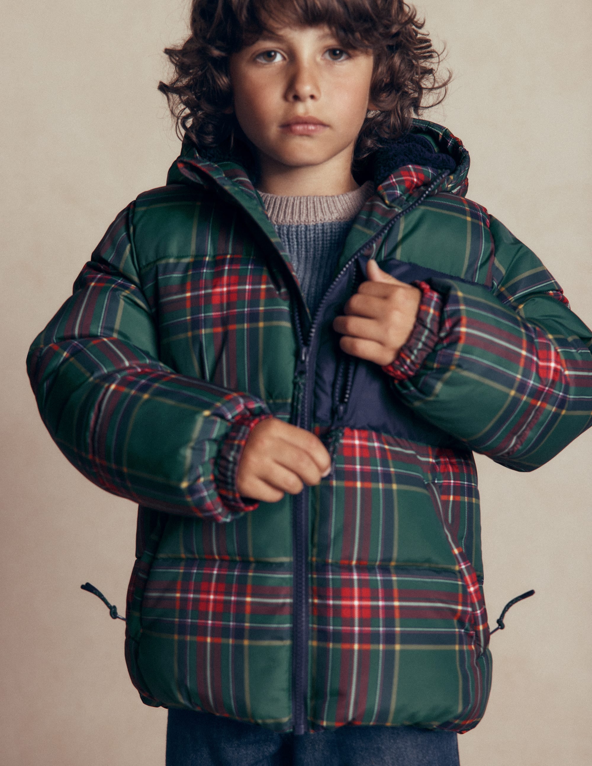 Fun Padded Coat-Green Check - Image 2