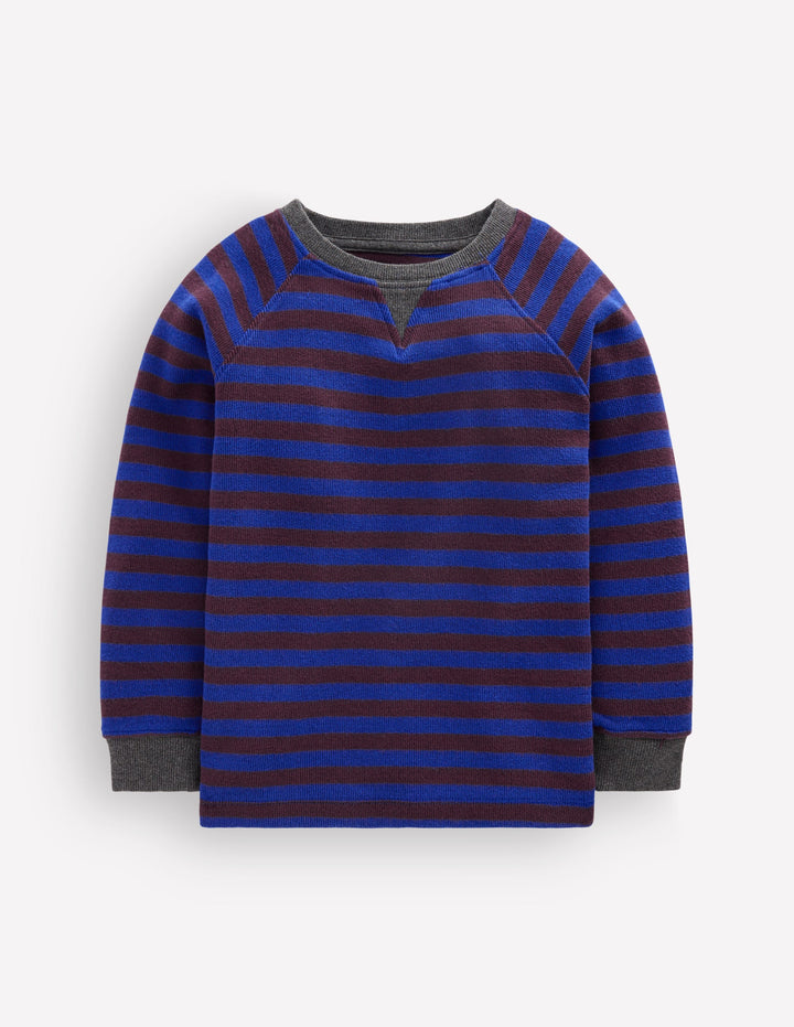 Cosy Textured Stripe T-shirt-Bright Blue / Chocolate Brown