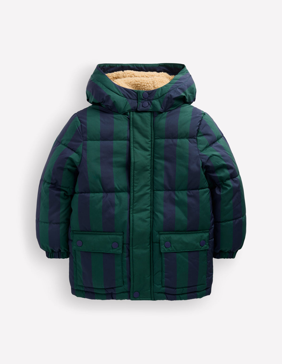Mid-Length Baffled Coat-NAVY AND GREEN STRIPE-2