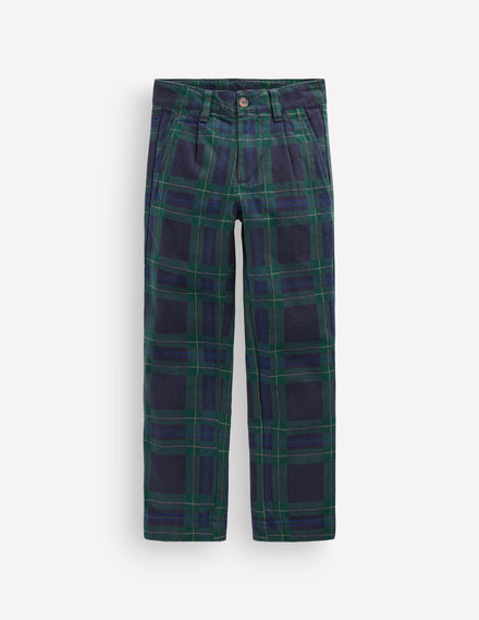 Check Smart Trousers-Navy, Green and Blue