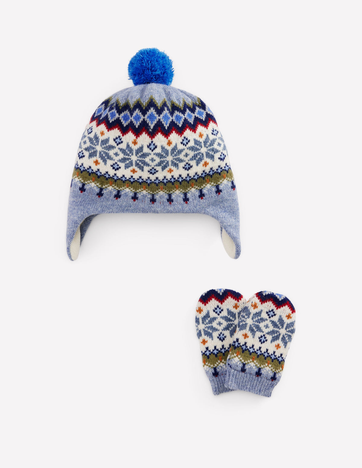 Baby Fair Isle Knitted Set-Blue Marl Snowflake-1