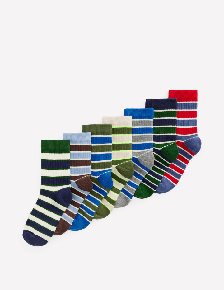 7 Pack Ribbed Socks-Multi Stripes