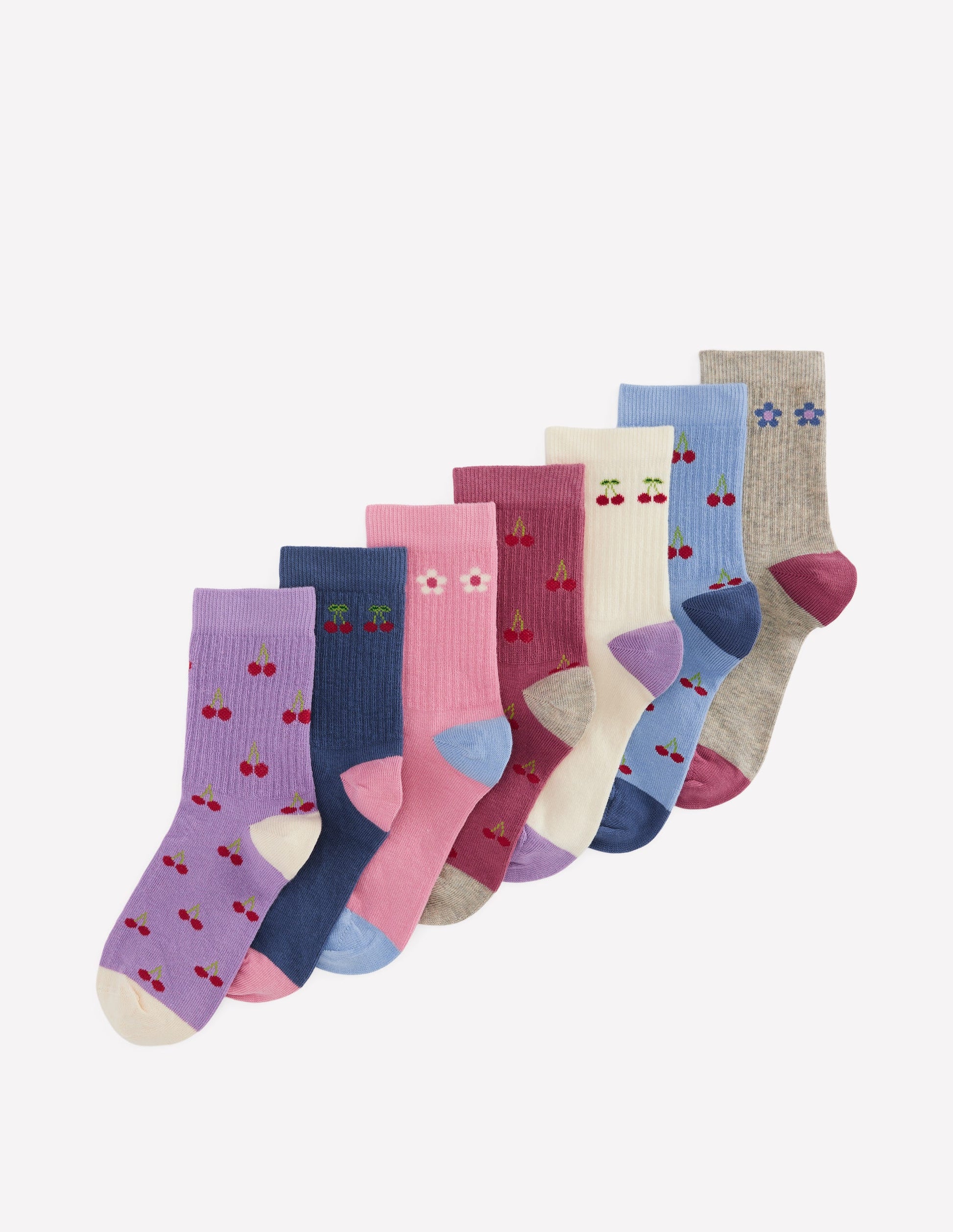 7 Pack Ribbed Socks-Fun Cherries-1