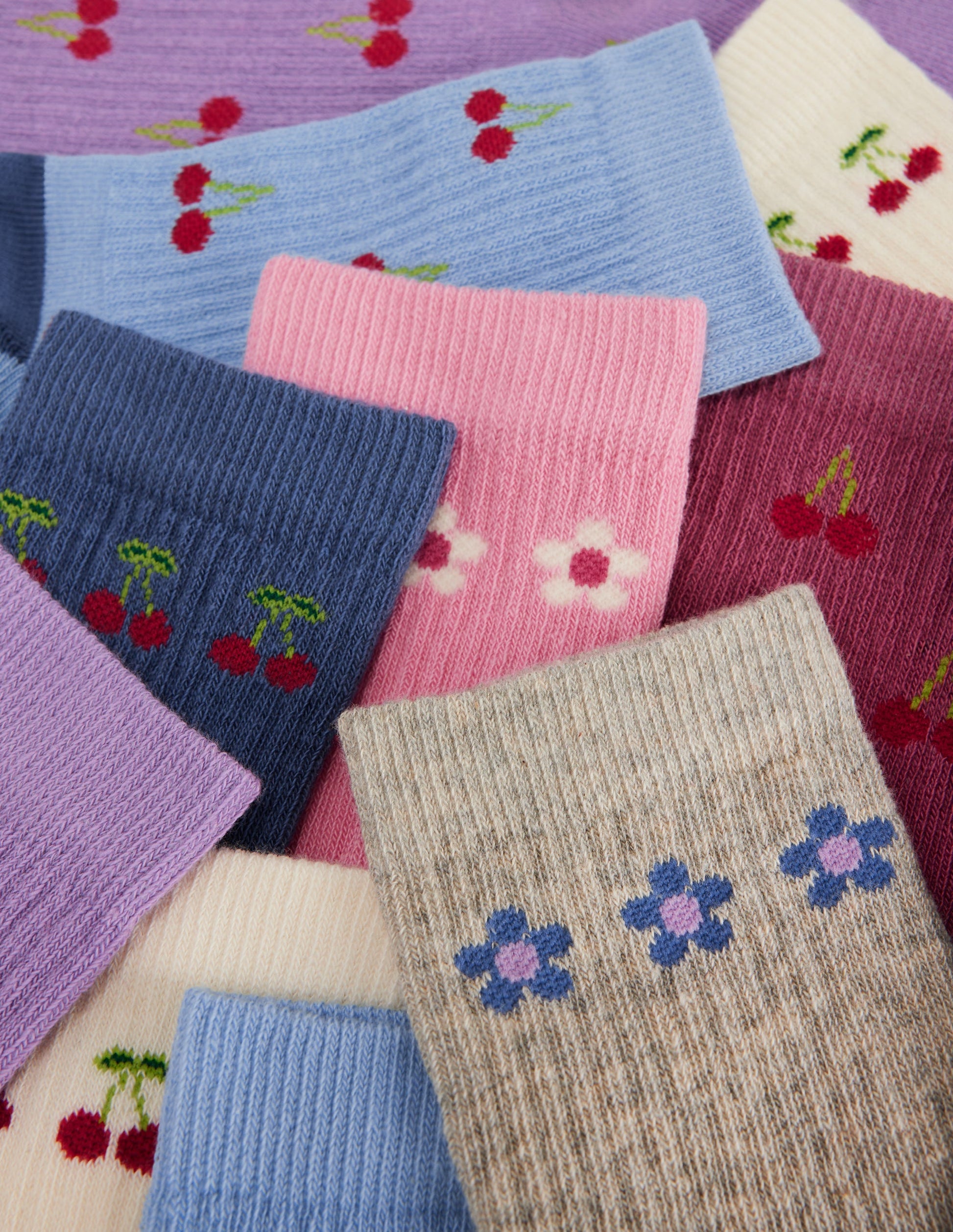 7 Pack Ribbed Socks-Fun Cherries-2