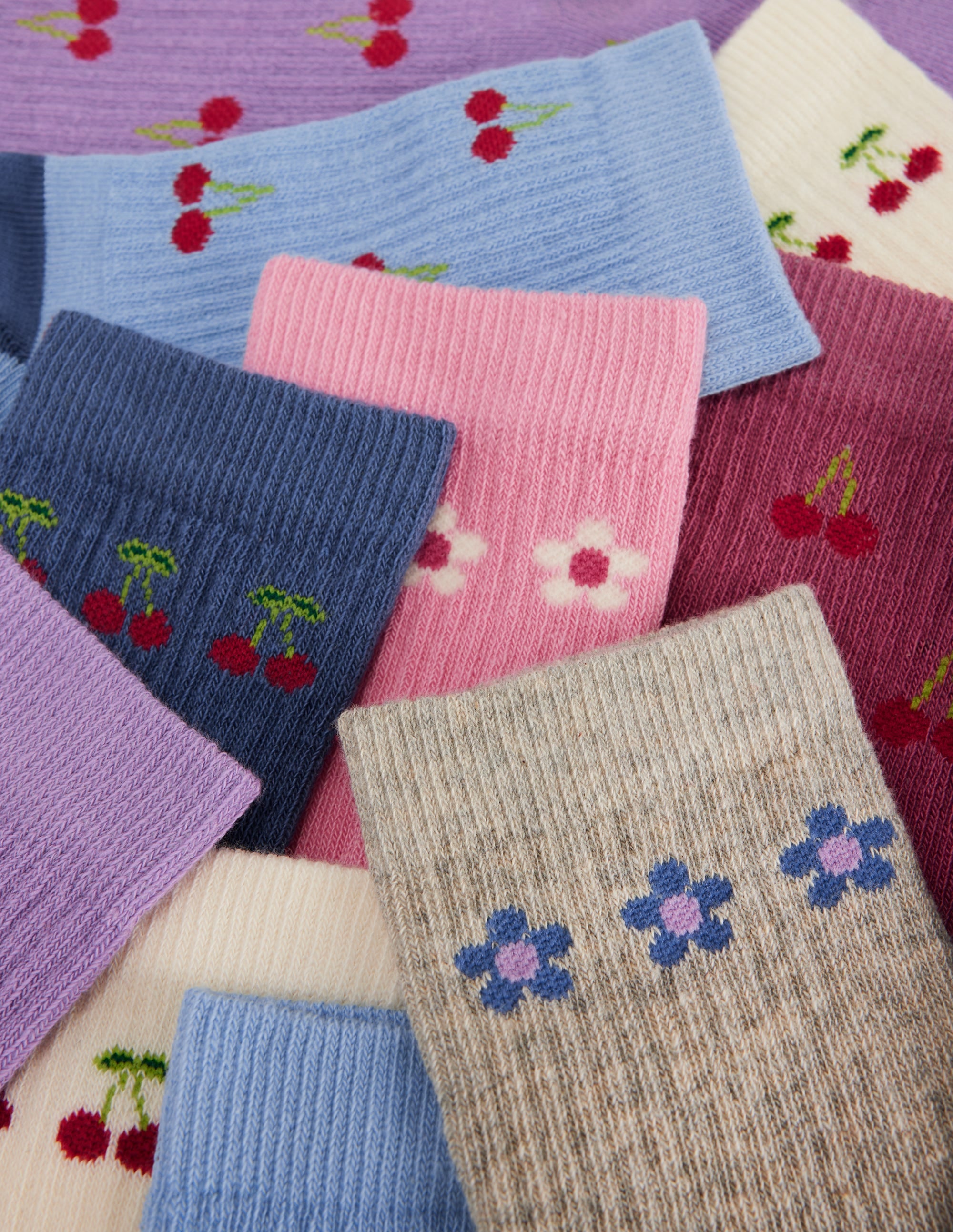 7 Pack Ribbed Socks-Fun Cherries - Image 2