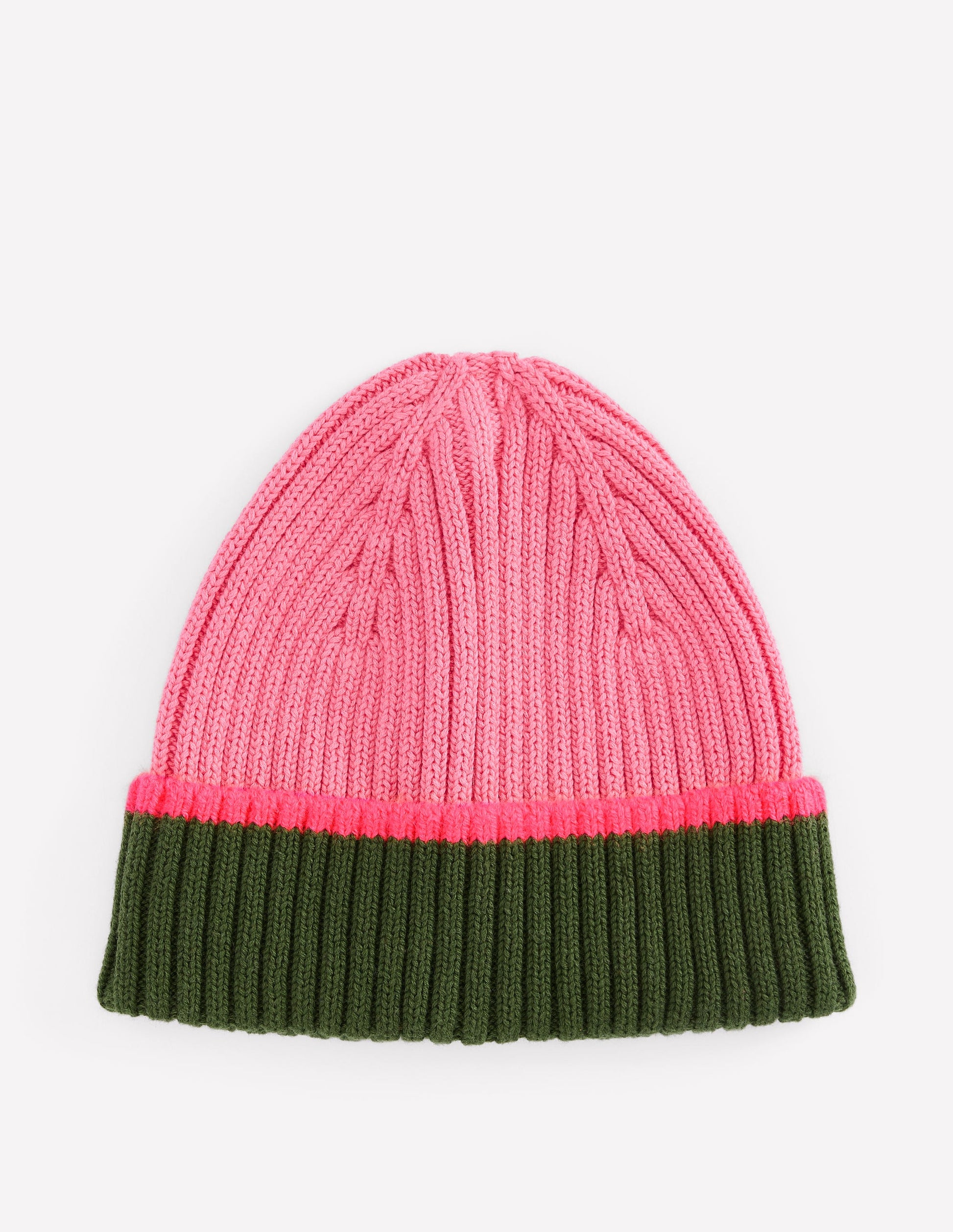 Girl's Cotton Ribbed Beanie-Pink Colourblock-1