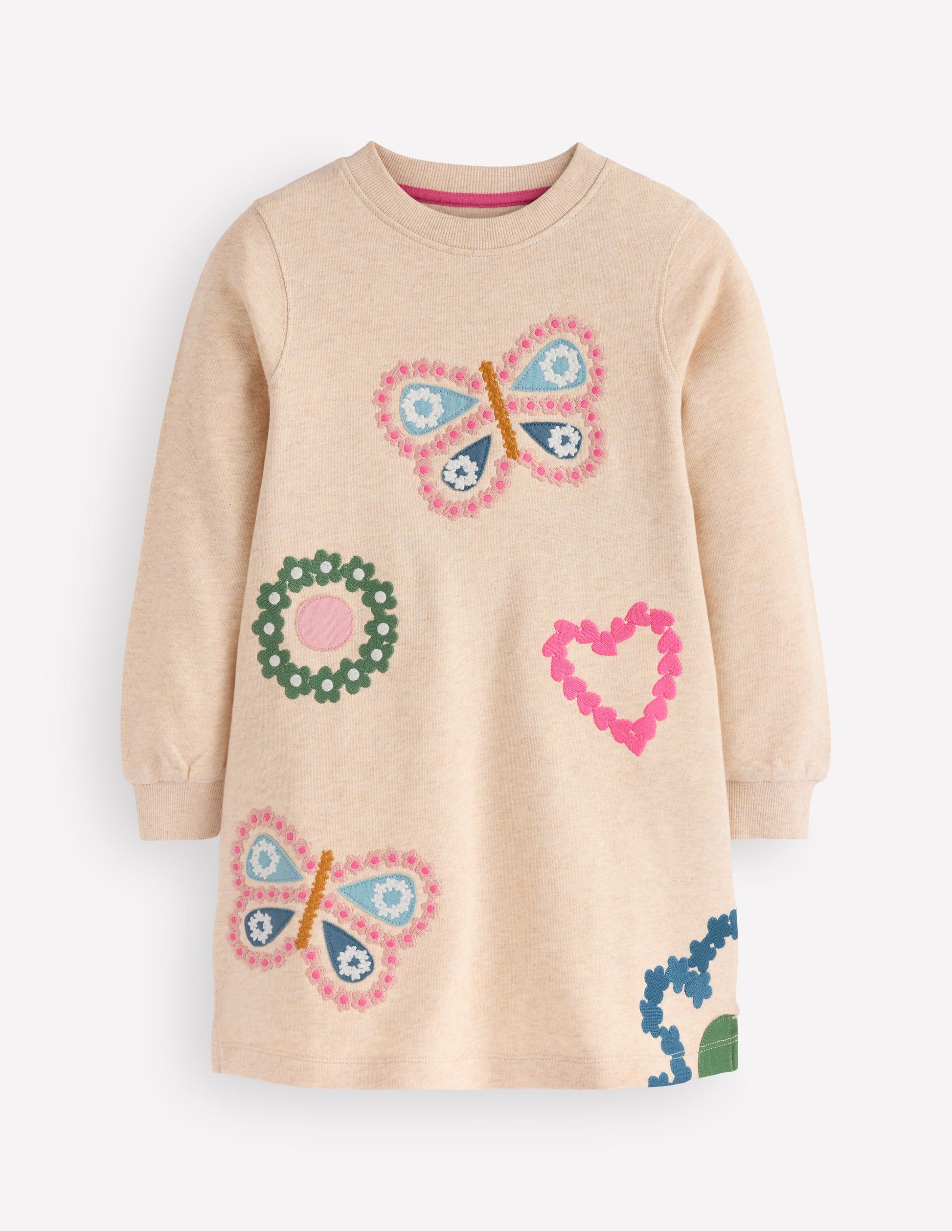 Ida Sweatshirt Appliqué Dress-Oatmeal Butterlies-1