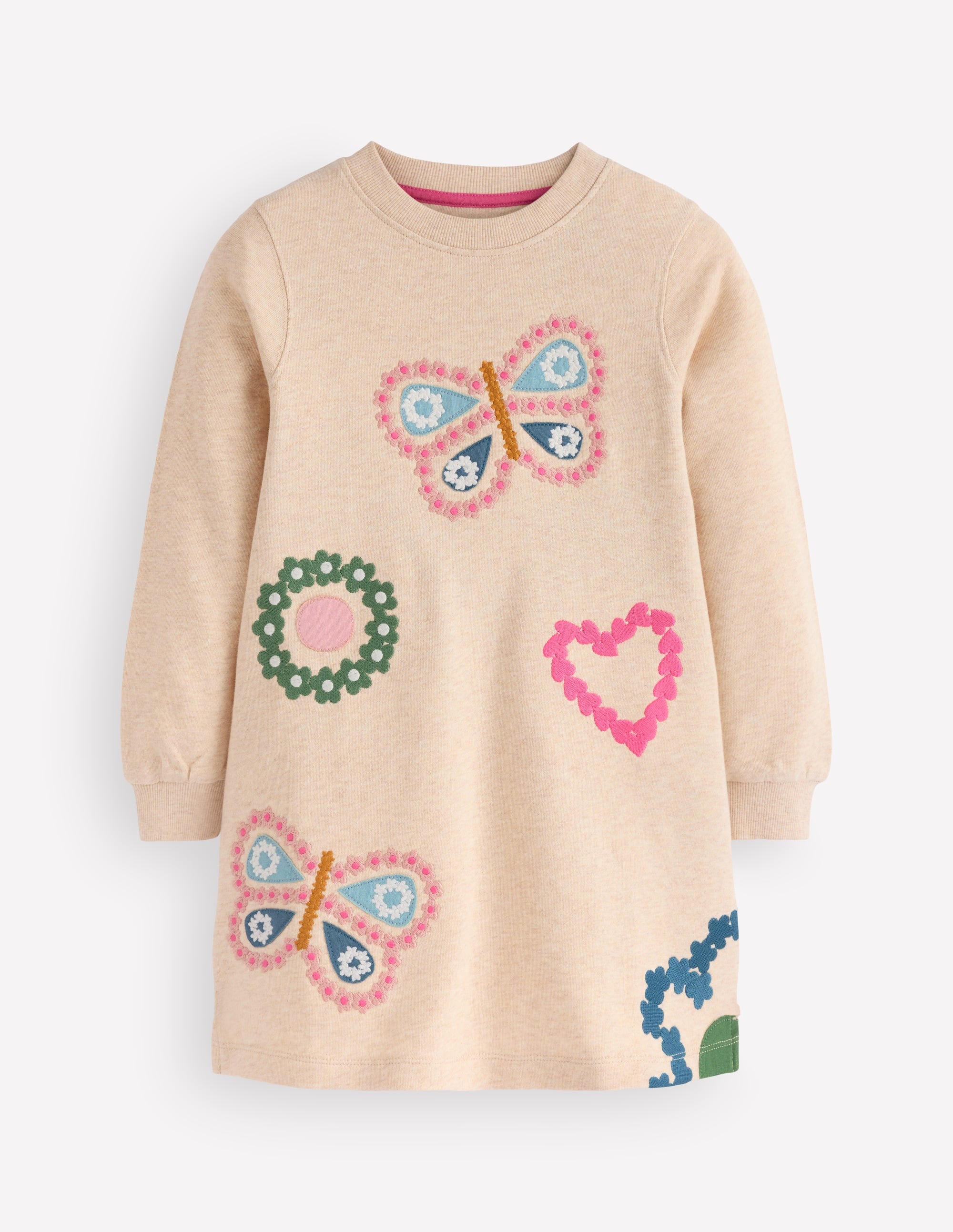 Ida Sweatshirt Appliqué Dress-Oatmeal Butterlies - Image 1