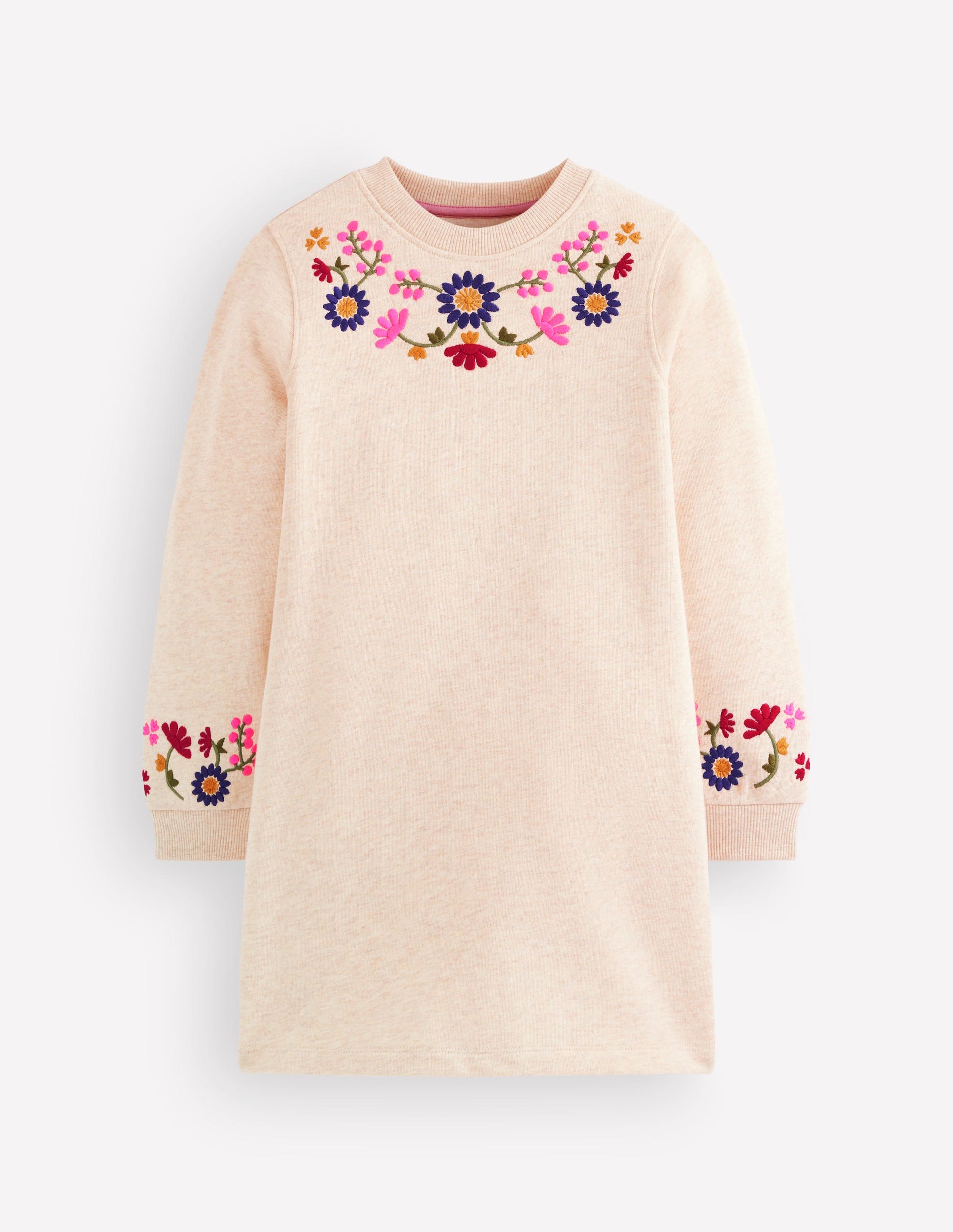 Ida Sweatshirt Appliqué Dress-Oatmeal Floral Embroidery-1