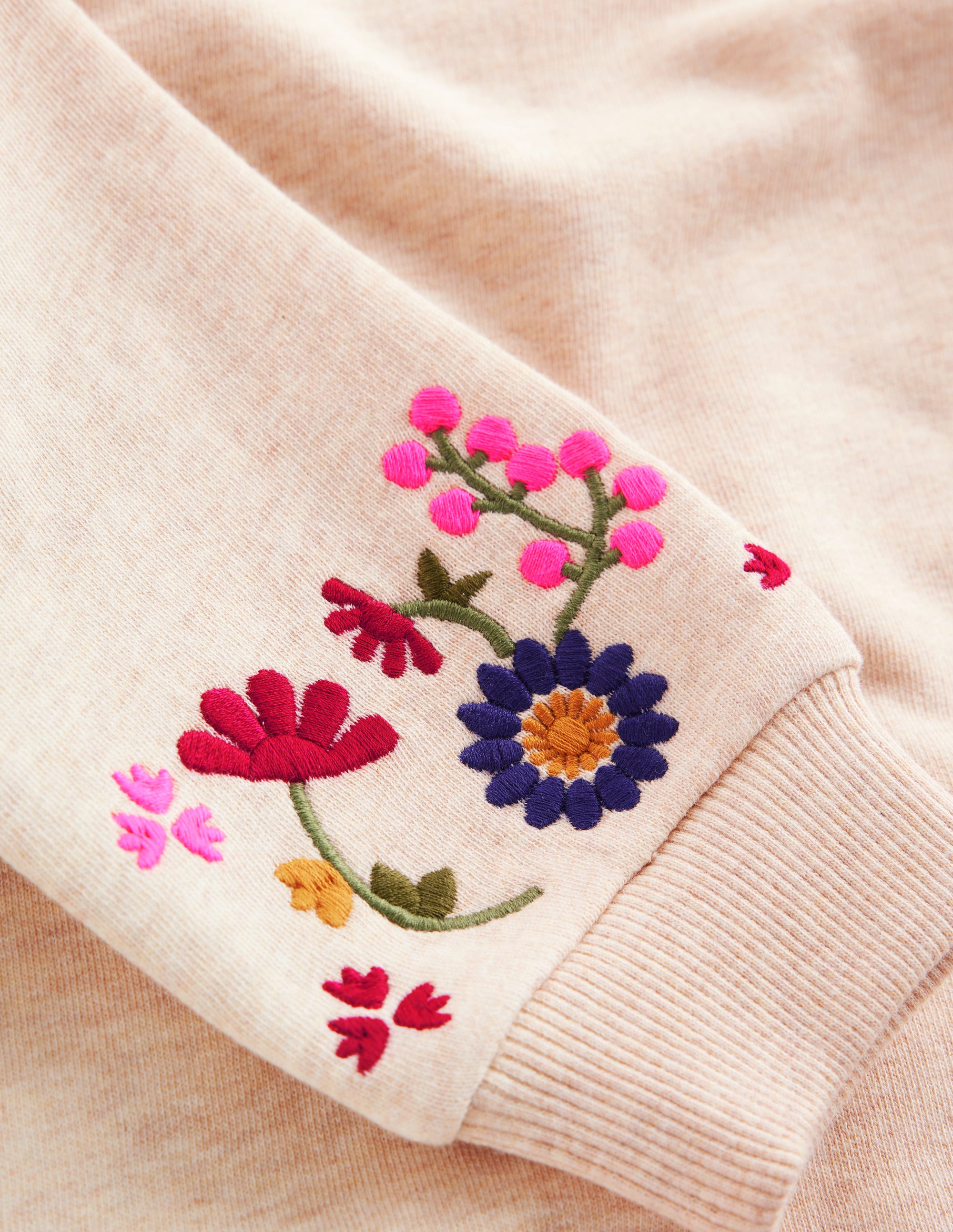 Ida Sweatshirt Appliqué Dress-Oatmeal Floral Embroidery - Image 3