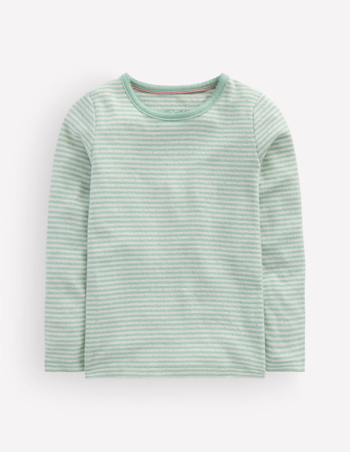 Long Sleeve Pointelle Top-Misty Blue Stripe