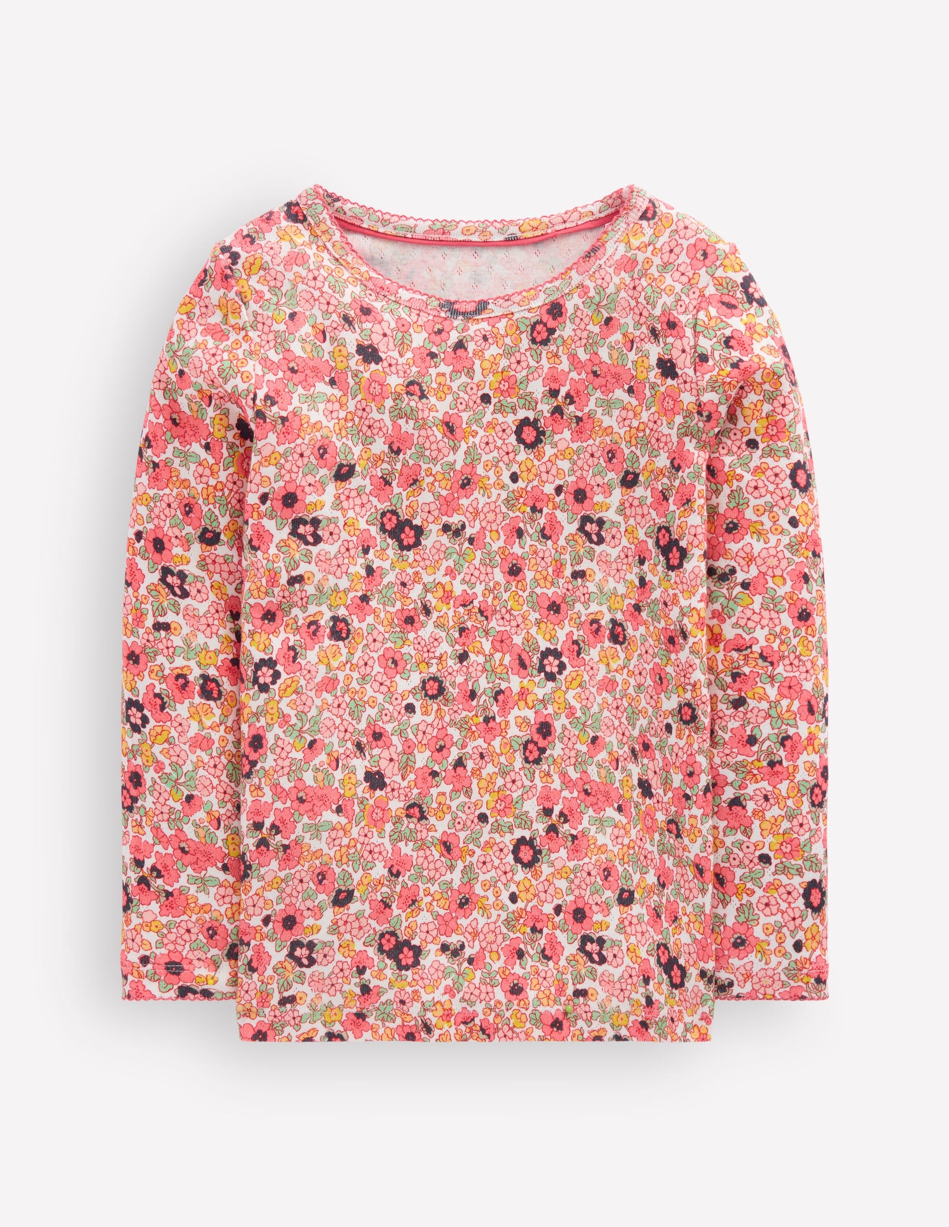 Long Sleeve Pointelle Top-Pink Floral-1
