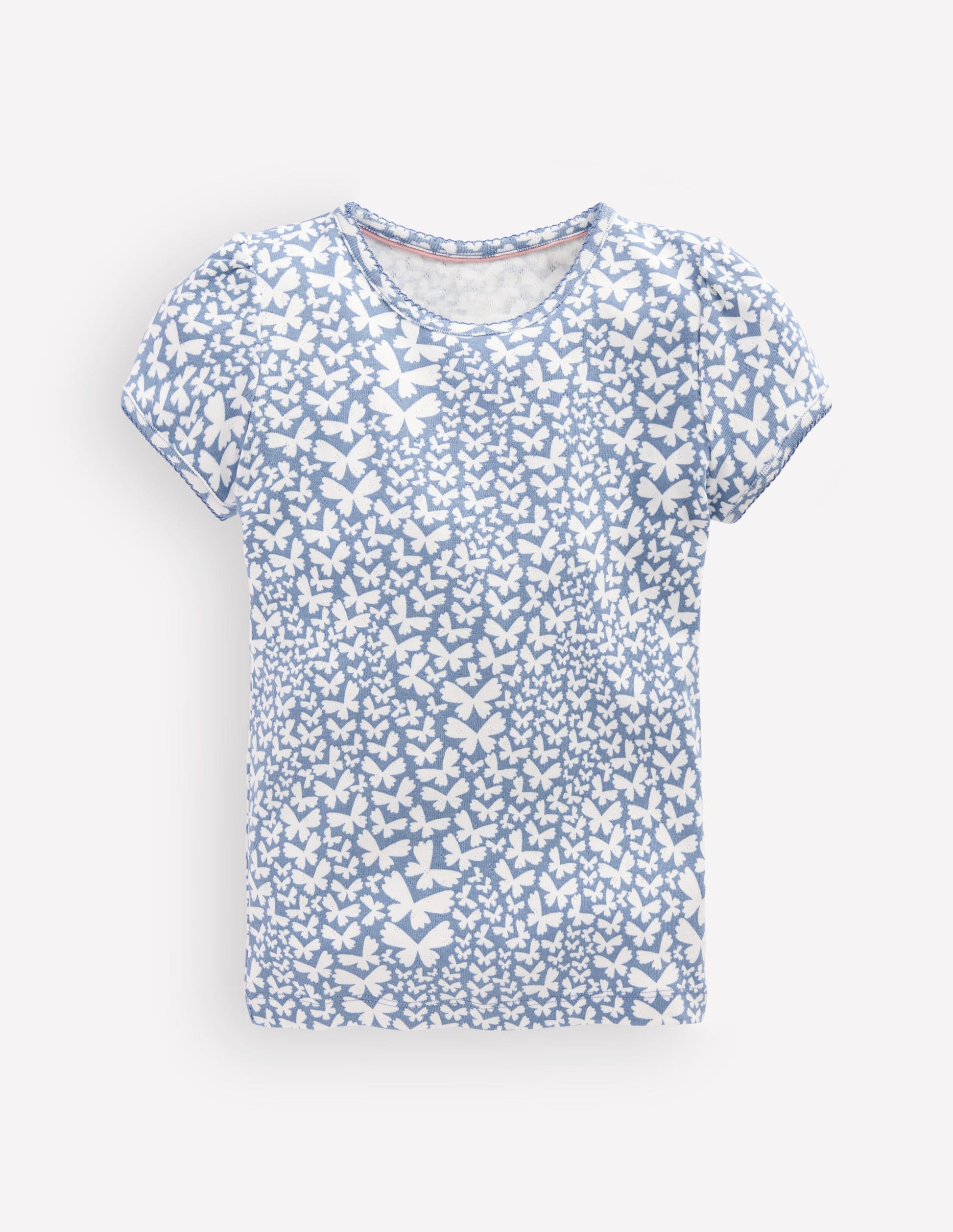Short Sleeve Pointelle Top-Serenity Blue Butterflies-1