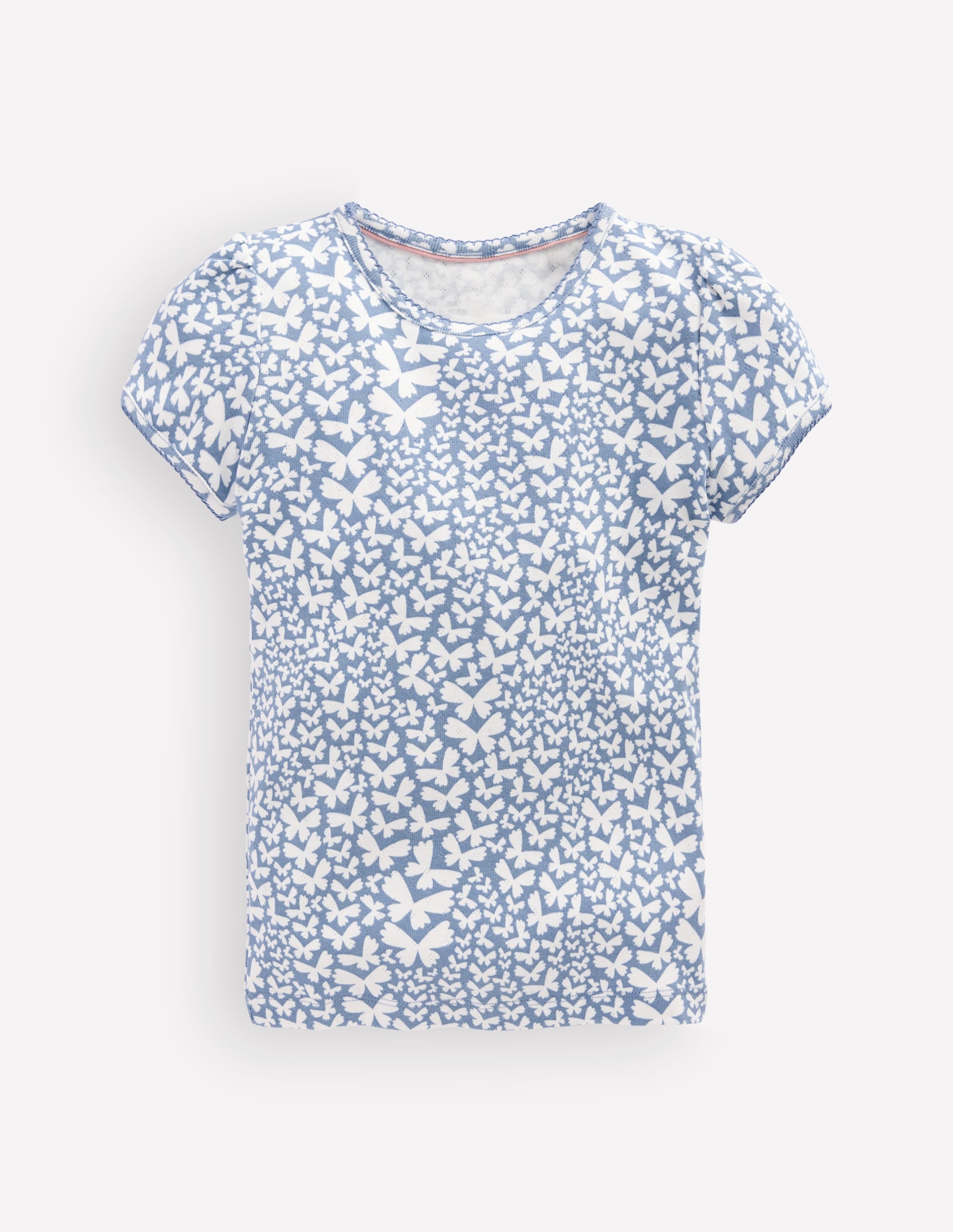 Short Sleeve Pointelle Top-Serenity Blue Butterflies - Image 1