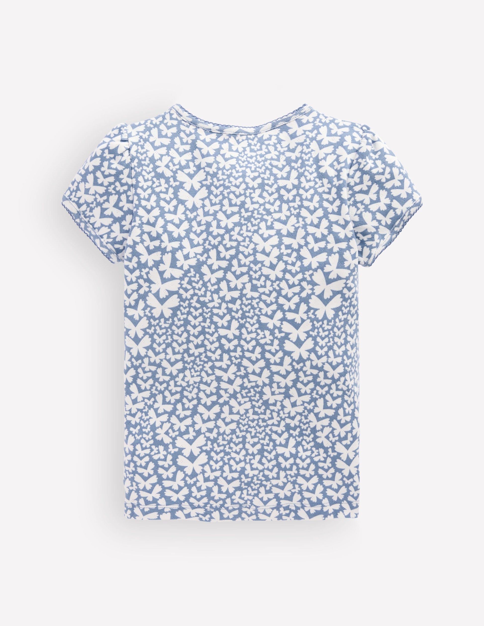 Short Sleeve Pointelle Top-Serenity Blue Butterflies-2