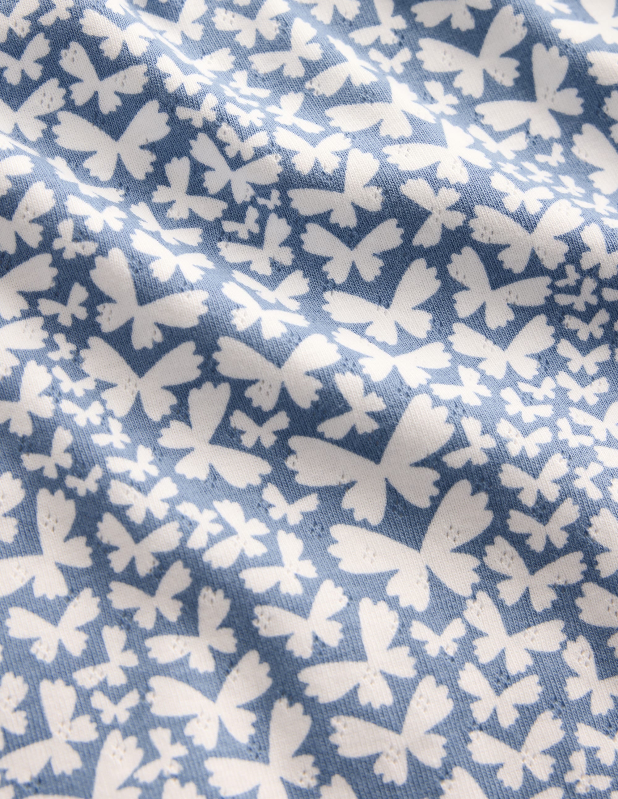 Short Sleeve Pointelle Top-Serenity Blue Butterflies - Image 3