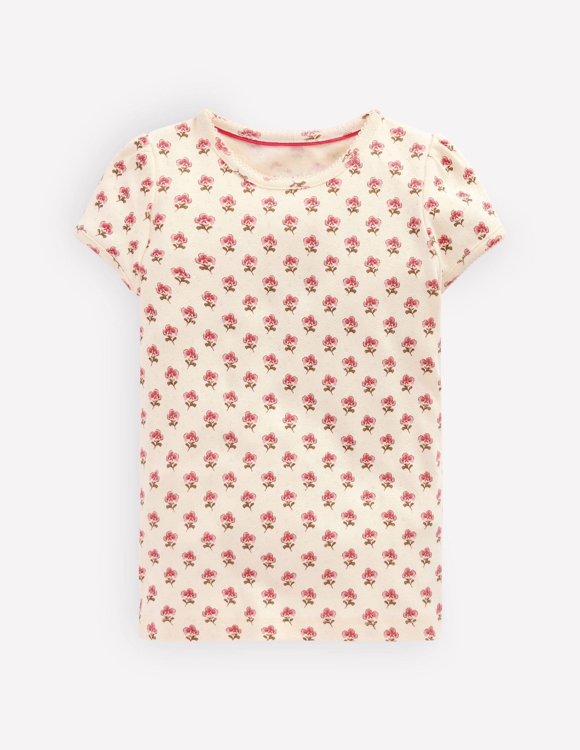 Short Sleeve Pointelle Top-Pink Floral-1
