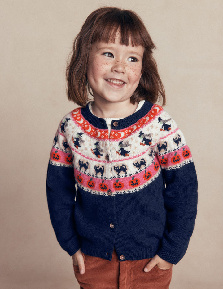 Edie Fair Isle Cardigan-College Navy Halloween