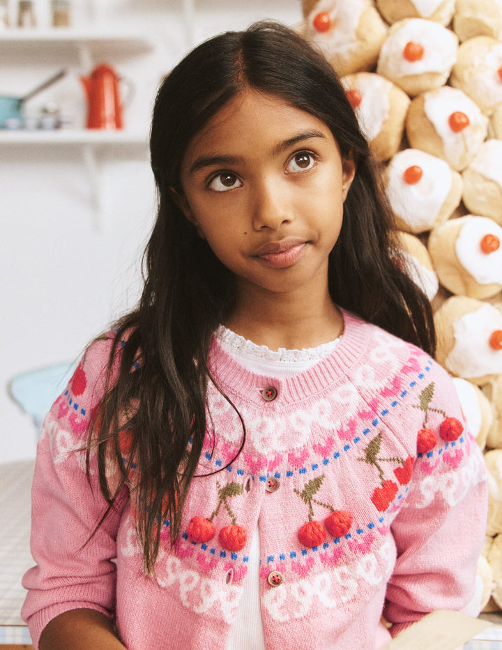 Edie Fair Isle Cardigan-Vintage Pink Marl Cherries