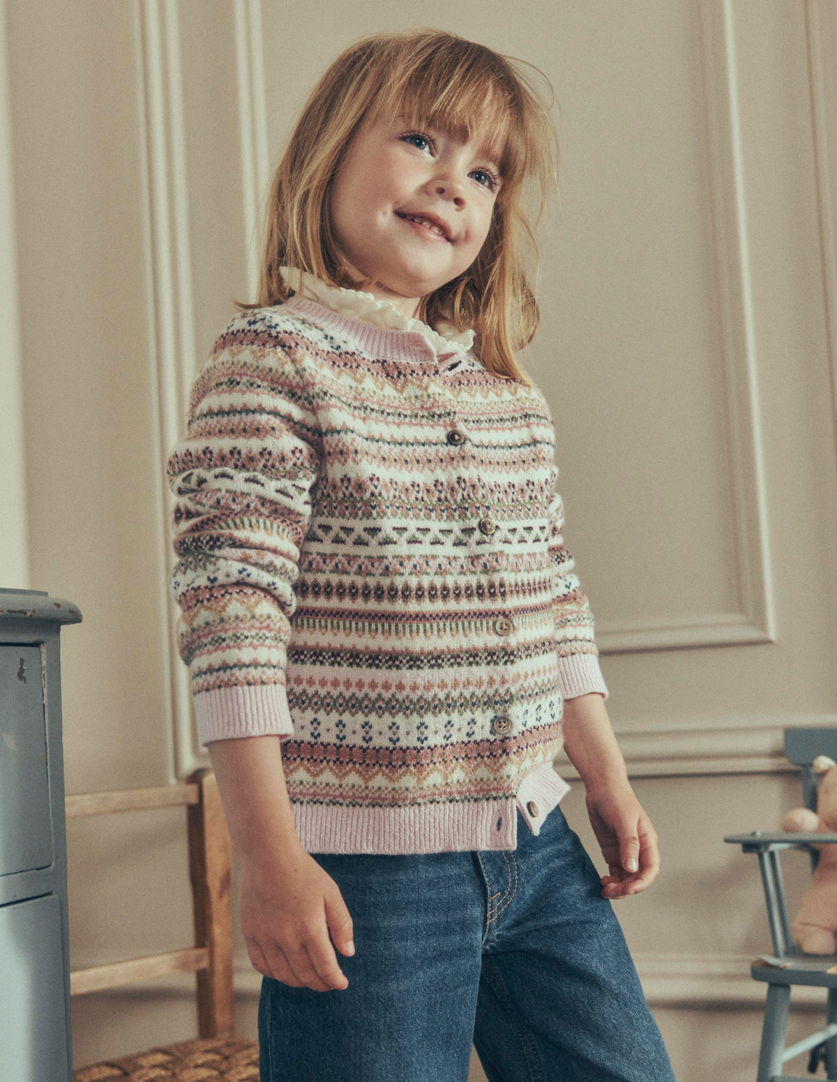 Edie Fair Isle Cardigan-Pink Heather Fair Isle - Image 1